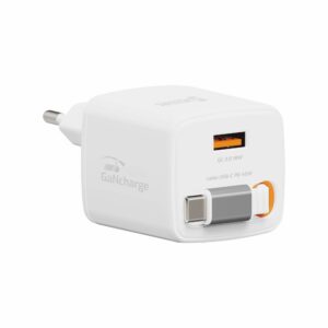 Fotografia do SlideCharge GaN 45W com Cabo Retrátil Branco