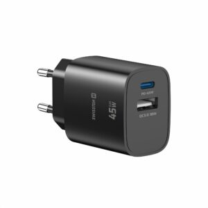 Fotografia do Carregador GaN Edge 45W com USB-C e USB-A Preto