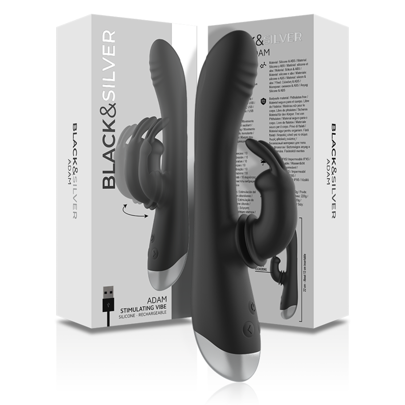 BLACK&SILVER – Dj. Estimulador De Coelho De Silicone Recarregável Adam Preto - Image 9