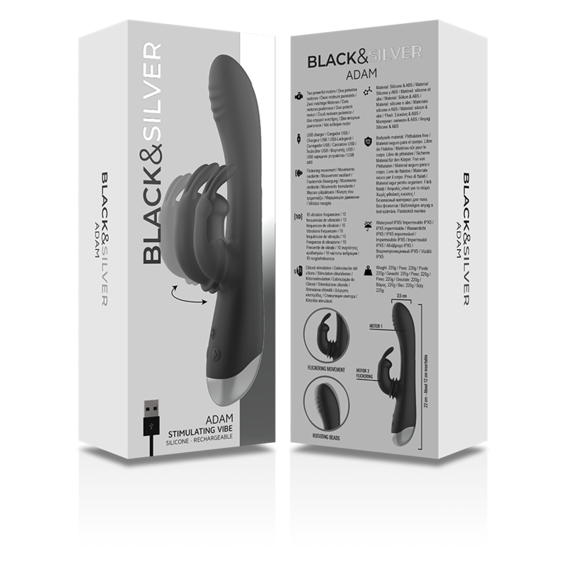 BLACK&SILVER – Dj. Estimulador De Coelho De Silicone Recarregável Adam Preto - Image 10