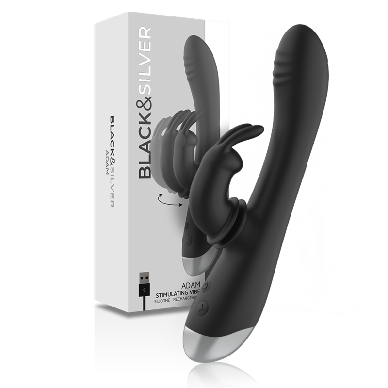 BLACK&SILVER – Dj. Estimulador De Coelho De Silicone Recarregável Adam Preto