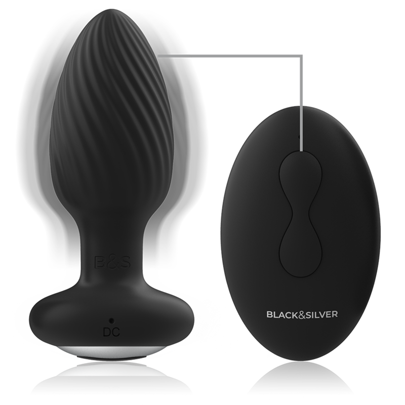 BLACK&SILVER – Plug De Poços Silicone Anal Rotator Controle Remoto - Image 3