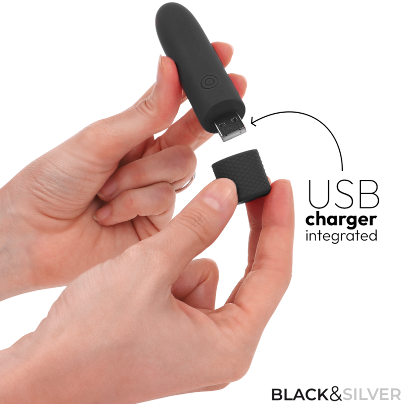 BLACK&SILVER – Black & Silver - Geri Usb Recarregável Vibratória Bullet 8 Vibrações Preto 10 X 2,2 Cm - Image 4