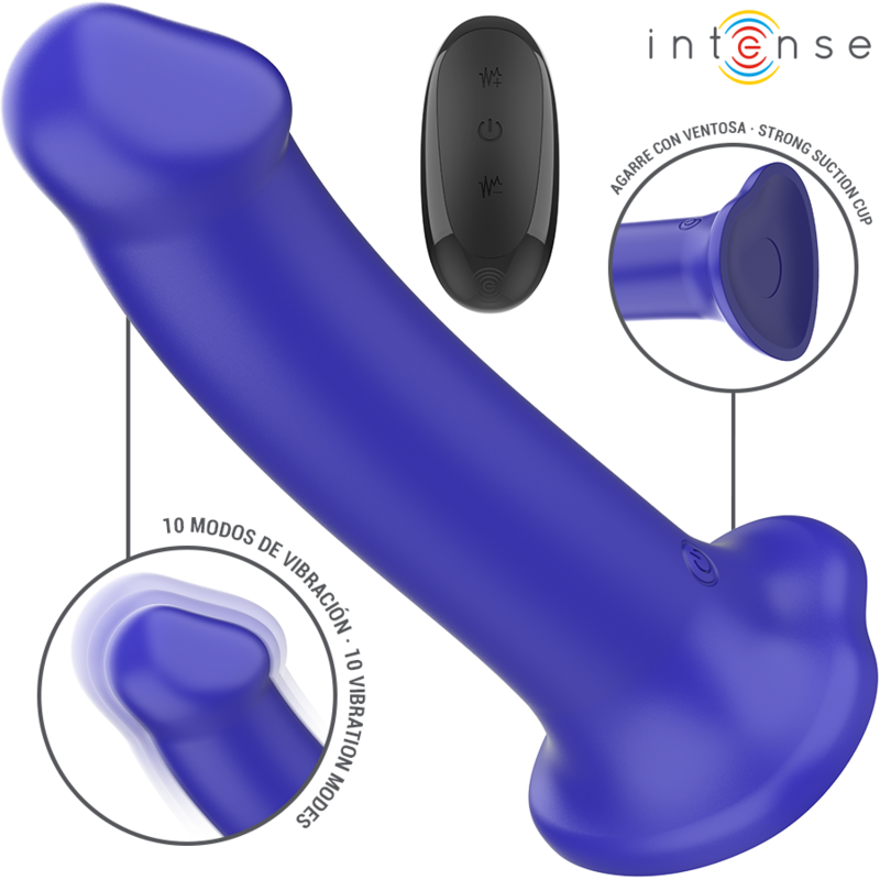INTENSE REMOTE CONTROL – Intense - Vibrador Victoria Com Ventosa 10 Vibrações Azul Escuro Controle Remoto