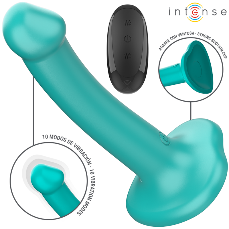 INTENSE REMOTE CONTROL – Intense - Vibrador Katie Com Ventosa 10 Vibrações Controle Remoto Azul