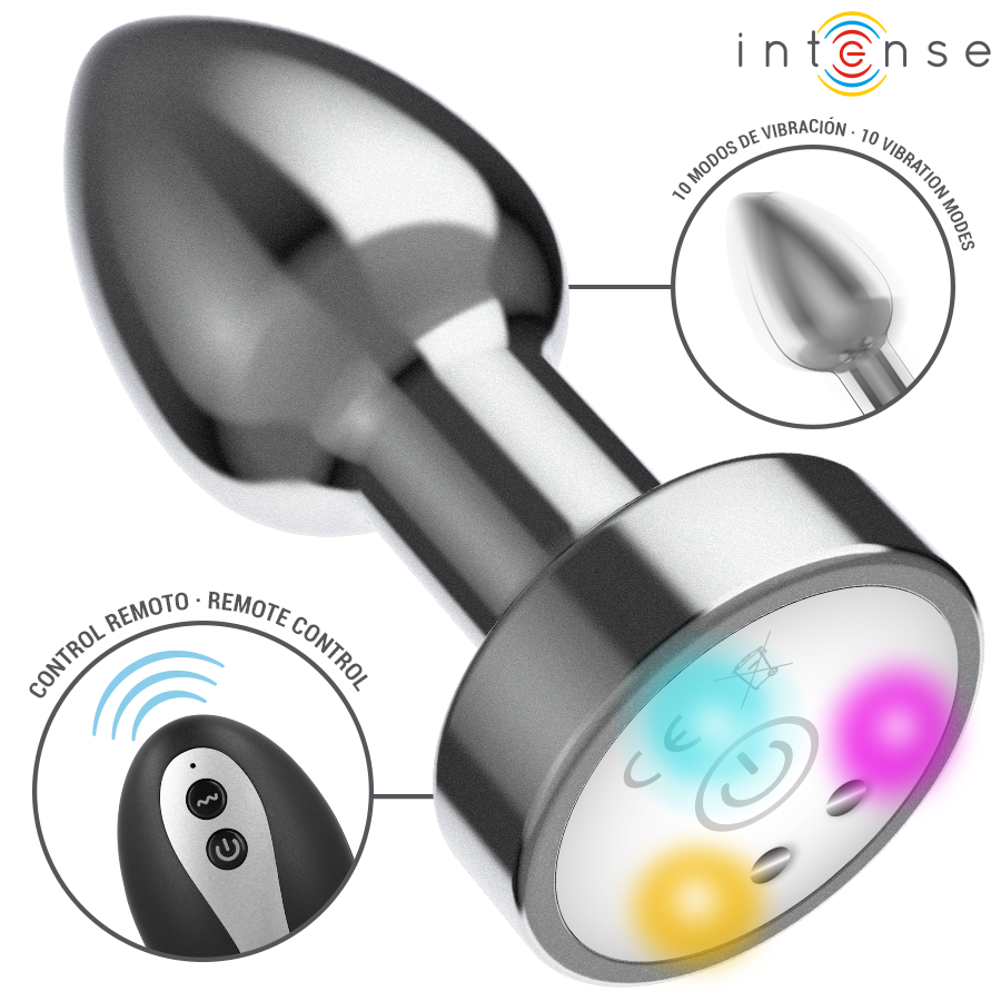 INTENSE ANAL TOYS – Intense - Plug Anal De Metal Vibrante Com Luzes Led E Controle Remoto - Tamanho M - Image 2