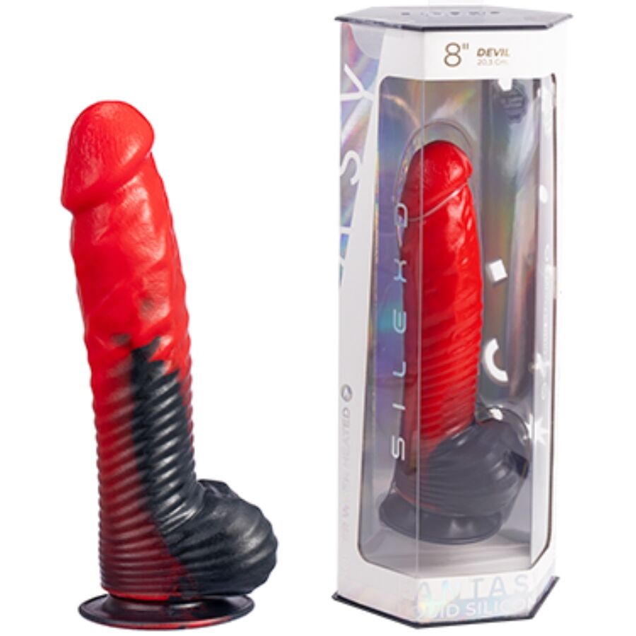 Fotografia do Devil Dildo Fantasia de Silicone Líquido Termoreativo Vermelho e Preto 20,3 cm