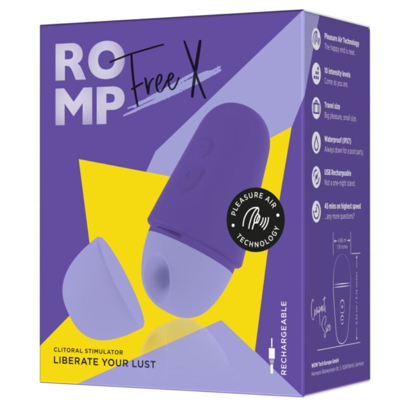 ROMP – Free X Estimulador Clitoriano Com Tampa, 10 Níveis, Recarregável, Roxo - Image 10