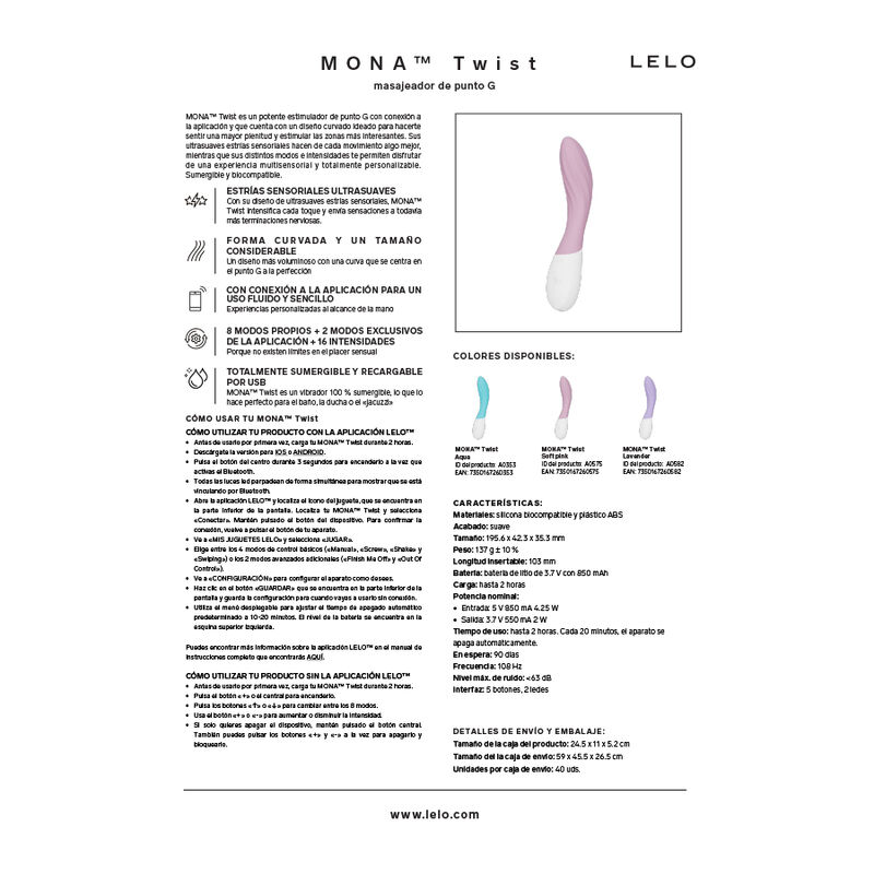 LELO – Mona Twist Vibrador De Ponto G Recarregável Com Controle Por Aplicativo Lavanda - Image 7