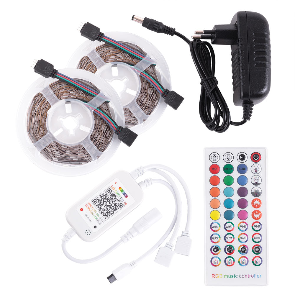 Fotografia do Kit de tira 72 W 3.000 lm 300 LED 10 metros RGB blister transformer, controlador, controlo Bluetooth IP20