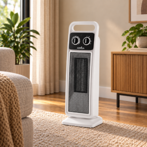 Aquecedor de ventilação cerâmico vertical ptc brasil 2000 W branco 2 potências termostato oscilante antitombamento 50,7 × 19 × 18,3 cm