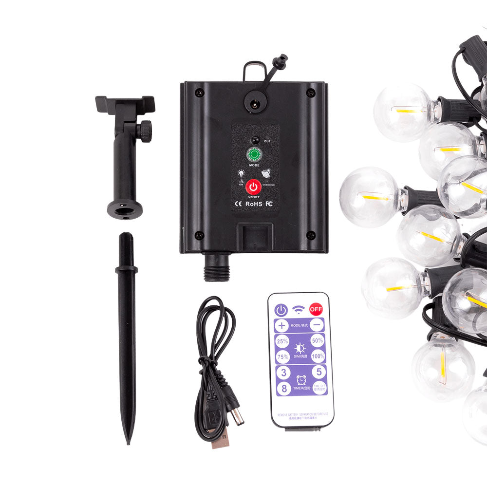 Corrente 25 lâmpadas LED G40 2700 K 9,5 m solar - painel: 5,5 V 1,2 W bateria: 3,7 V 1200 mAh - Image 4