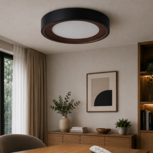 Fotografia da Luminária de teto LED decorativa 30 W CCT 3000-6000 K com comando à distância e acabamento preto