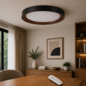 Fotografia da Luminária de teto LED decorativa 40 W CCT 3000-6000 K com comando à distância e acabamento preto