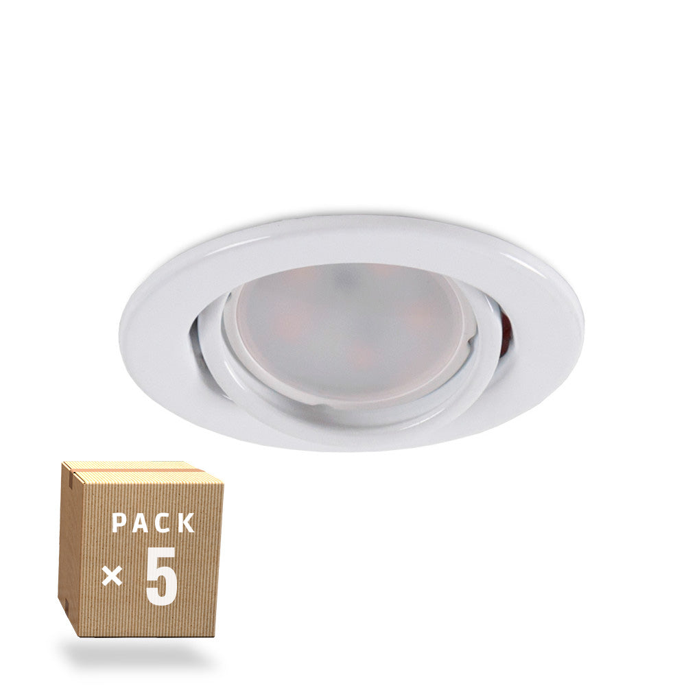 Fotografia do Conjunto de 5 lâmpadas LED GU10 6 W 500 lm 6000 K - anel downlight redondo inclinável Vepa aço 90 mm - branco