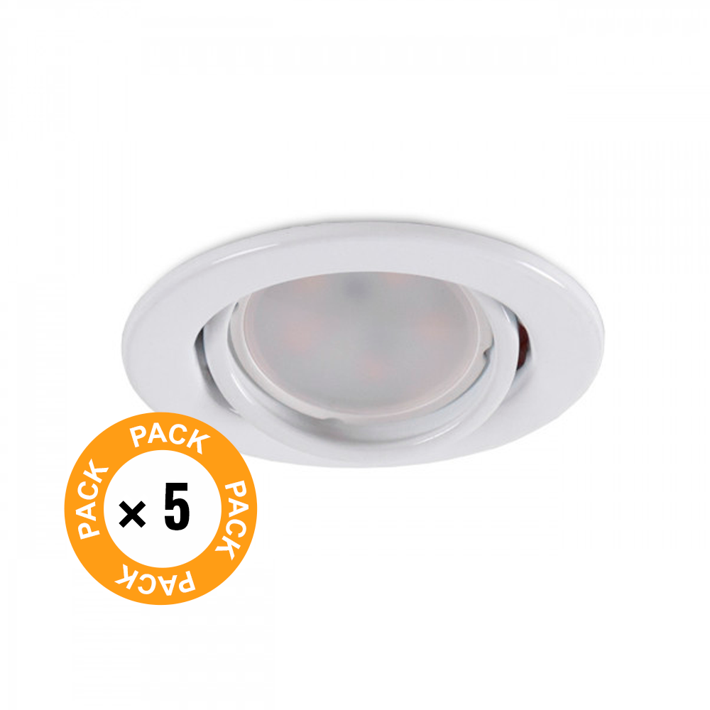 Conjunto de 5 lâmpadas LED GU10 6 W 500 lm 6000 K - anel downlight redondo inclinável "Vepa" aço 90 mm - branco - Image 2