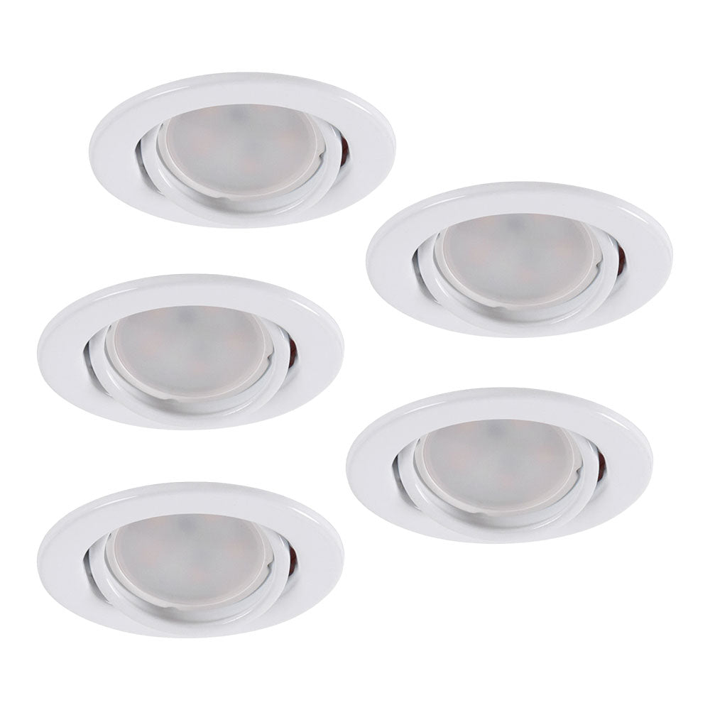 Conjunto de 5 lâmpadas LED GU10 6 W 500 lm 6000 K - anel downlight redondo inclinável "Vepa" aço 90 mm - branco - Image 3