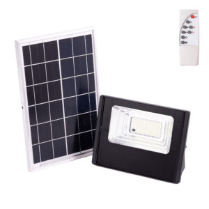 Fotografia do Projetor LED solar 30 W painel: bateria 6 V/6 W: comando à distância 3,2 V/3000 mAh