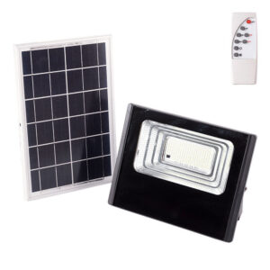 Fotografia do Projetor LED solar 45 W 6500 K painel: bateria 6 V/6 W: comando à distância 3,2 V/3000 mAh