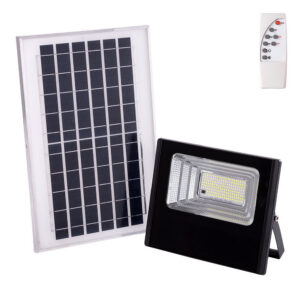 Fotografia do Projetor LED solar 65 W painel: bateria 6 V/8 W: comando à distância 3,2 V/5000 mAh