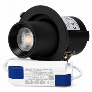 Luminária de encastrar LED ajustável de 10 W, CRI>90, 90 lm/W,, driver Lifud, , branco quente, preta