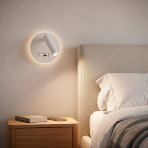 Foco LED redondo de 9 W com saída USB-c, 630 lm, 3000 K, branco