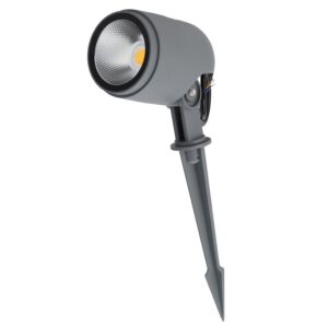 Projetor LED com estaca para jardim, 12 W, IP65, 2700 K, acabamento cinzento.