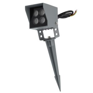 Projetor LED de 4 W IP65 2700 K com estaca para jardim, acabamento cinzento